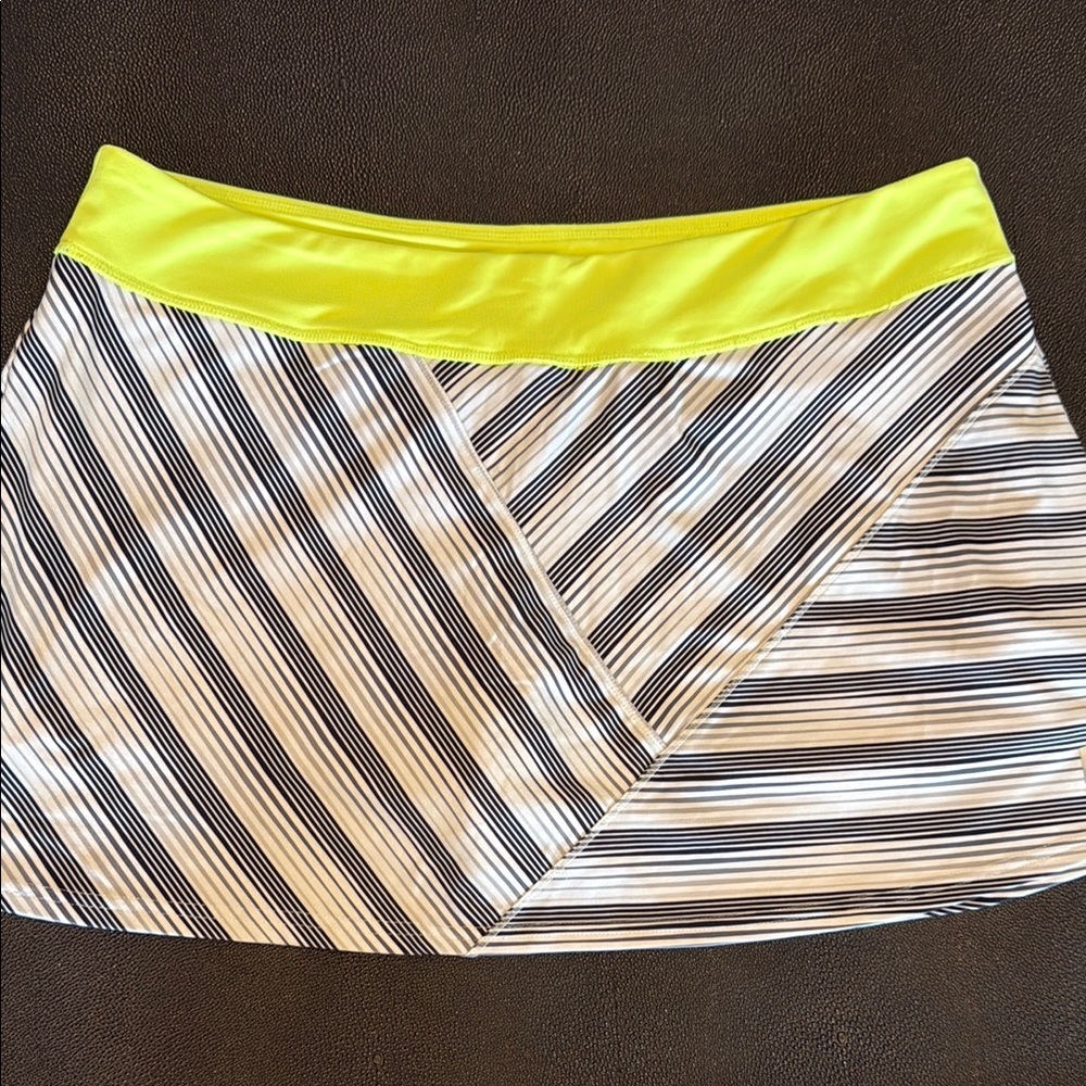 Prince Neon Yellow Waistband Black and White Striped Skort